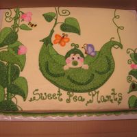 Pea In A Pod 1/2 sheet chocolate cake, decorated in buttercream. The family's last name is Plants, and the shower invitations said something like...