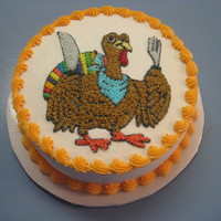 Turkey 8" round, two layer chocolate cake with buttercream icing.