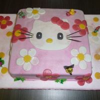 Hello Kitty Chocolate cake covered with home made fondant. Girl pass me the design I just added the marzipan figures.