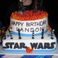 Star Wars Cake This was for my son's 6th birthday. He had all kinds of different ideas of what he wanted on his cake and this is what we came up with...