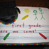 Kindergarten Graduation Cake This was for my son's kindergarten graduation. He wrote "First grade here we come" and drew the picture of the people... I...