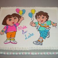 Dora & Diego Birthday 12x18 white cake with buttercream icing and detail