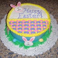 Easter Cake Pretty much all buttercream except for the Colorflow bunnies and Peanut M&Ms