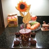 Sun Flower The cake is a rum cake with cupcakes in the background