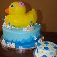 Rubber Duckie Made for a first Birthday....covered in fondant...fun little cake!