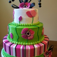 Pretty With Pink And Green AHHHHHH!!!! Humidity killed me on this one...my poor cake looked like someone had doused it with water and the fondant was sliding down......