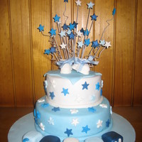 Naming Day Cake My 1st two tier cake, cherry ripe chocolate mud cake with chocolate ganache, all sculptures made with fondant.