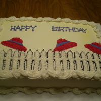 Red Hats In The Wind Sheet decorated for a Red Hat birthday event, all BC with the fence being hand drawn. TFL