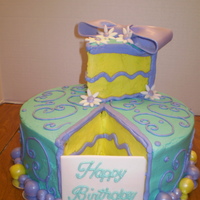 A Piece Of Cake... BC iced cake in purple,teal and yellow with fondant bubbles as the border. Bubbles were painted with shimmer dust to add sparkle. TFL