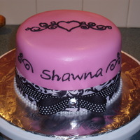 Pink/black Round Birthday Cake My first time piping letters and scrolls, I thought it was pretty fun once I got the hang of it! The cake is WASC with buttercream, covered...