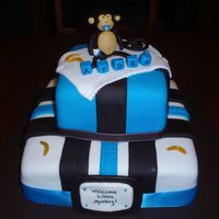Monkey Themed Baby Shower Cake I made this cake for my cousin's baby shower. WASC covered in buttercream, and all fondant is MMF except the brown, which is Satin Ice...