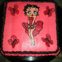 Betty Boop Birthday Simple funfetti cake - no filling- BC icing FBCT. Chocolate Butterfly 3D wings.Easy cake, so fun to do for a girls 25th birthday.