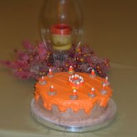 Fall, Halloween Cake. Test cake for Halloween, pumpkin chocolate spice cake, with chocolate BC, and white chocolate ganache. Candy corn decorations courtesy of...