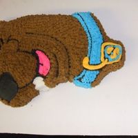 Scooby Doo chocolate cake peanut butter moose filling and bc icing. for a cousinsb-day. i don't care much for using the character pans but she...