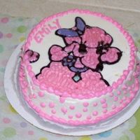Pink Poodle "squish Cake" vanilla cake with bc icing . picture of pink poodle off the napkin drawnin piping gel. this was for my daughter to squish for her 1st b-day...