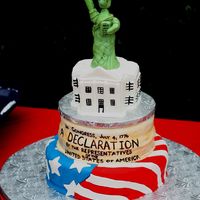 3 Tiers Of Independence Cake Topper- Styrofoam Statue of Liberty covered in fondant, Top Tier is cake White House, Middle Tier is First paragraph of the...