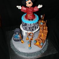 Sorcerer Mickey Cake From Fantasia's Sorcerer's Apprentice, Mickey, fountain, and stairs are fondant over sculpted styrofoam, brooms are lollipop...