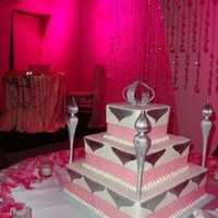 Wedding Cake The bride liked the minars and tomb of the Taj Mahal. Silver and pink wedding. Brought different monumental elements together.
