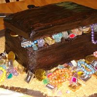 Treasure Chest This was a pound cake with chocolate buttercream icing. I made the wood grain by gouging the iced cake a few places randomly for texture,...