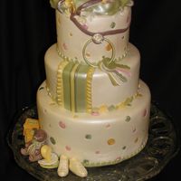 Baby Shower Cake The theme was 2 peas in a pod, we placed the pod in front of the baby diaper bag. The cake was made to match the color scheme of the...
