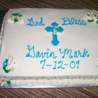 Boy Baptism Marbled Wasc cake with buttercream icing and fondant accents.