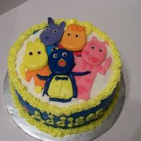 Backyardigans Chocolate Fudge Cake with buttercream icing and fondant accents.