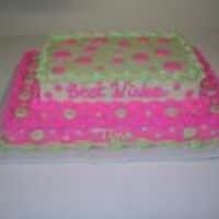 Best Wishes This is a half sheet cake with a 1/4 sheet cake on top. This cake is all butter cream dots and all.