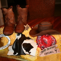 Cowgirl Birthday Cake I baked a 1/2 sheet cake and split it horizontally down the center, then cut it down the center from top to bottom, and right to left,...
