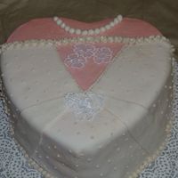 Bridal Shower Cake Covered in BC, then MMF. Had to add triangle of tulle and lace flowers since my skills aren't good enough to attempt edible versions...