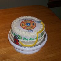 Fire Dept Graduation White 4 layer cake, edible image, bc icing, hose and fire hydrant gum paste