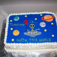 Alien 50Th Bday Cake White cake, mocha filling, bc icing