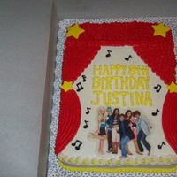 High School Musical White cake, BC icing, picture was a greeting card that I had laminated.