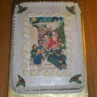 Vintage Santa White cake, bc icing, edible image, bc holly, finished with edible gold dust