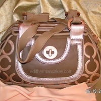 Coach Fantasy Purse Cake chocolate-vanilla-ganache cake inside. It is a birthday cake for my friend's 40th birthday