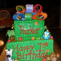 Jungle Cake A buttercream two tier cake with fondant accents. I had so much fun with this cake!