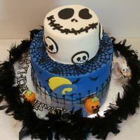 Nightmare Before Christmas Cake NIghtmare Before Christmas cake made for an 18 yr old birthday girl. 6" top is White Chocolate with buttercream covered in Choco Pan....
