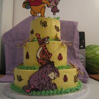 Pooh And Friends Baby Shower Cake The characters and butterflies, ladybugs, and bees are chocolate transfer. Thank you Merissa for your inspiration and help. The rest is...