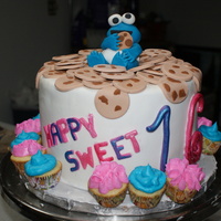 Cookie Monster Sweet Sixteen Cake vanilla bean pound cake & marble butter cake layers w/cherry cream filling, covered in cherry chocolate ganache and fondant. vanilla...