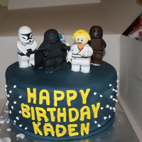 Lego Star Wars this cake was fun... chocolate cake filled with whoppers bettercream ans cover with whoppers buttercream then satin ice fondant. all the...