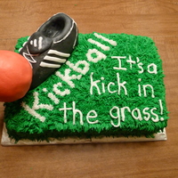 Kickball This was for a kickball league raffle. The cake is marble with buttercream icing. The shoe and ball are RKT covered in MMF.