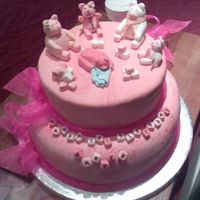 Pink Bears Birthday Cake this was a cake i did for a 1st birthday with a teddy bears picnic type theme bears are made with modeling paste