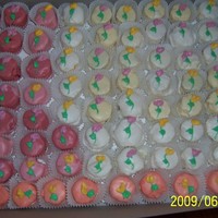 Petit Fours These are yellow cakes, with poured buttercream frosting.