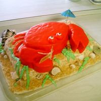 Crab On The Beach My very first attempt at a fondant-covered cake for a crab-themed birthday party, using a homemade fondant recipe I found on allrecipes.com...