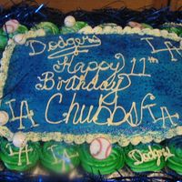 Dodger Cake W/ Cupcakes My son is a big Dodgers fan and this cake was for his surprise party. It was a two layer brownie cake with oreo mousse filling. And I put...