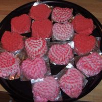 Mini Valentine Cakes I made these for my son's daycare. I tooka 9x13 cake and used a heart cookie cutter to cut them out, Then I used a star tip all over....