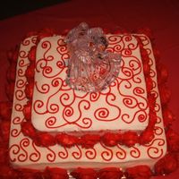 Red Swirls And Roses My first wedding cake!!! woo hoo!