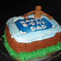Hot Tub Cake Cake for my dad's birthday. Cake is banana with chocolate bettercream filling. Buttercream except for the figure and bottle of...