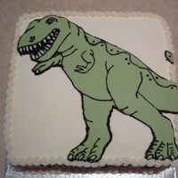 T- Rex Cake Made for my nephew. Buttercream with fondant dinosaur.