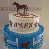 Cowboy's First Birthday This is my nephew's first birthday cake. It is decorated with buttercream icing and fondant accents. The inspiration came from other...