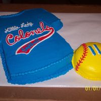 Softball tshirt cake pan and pyrex bowl make this a great party cake for the team.